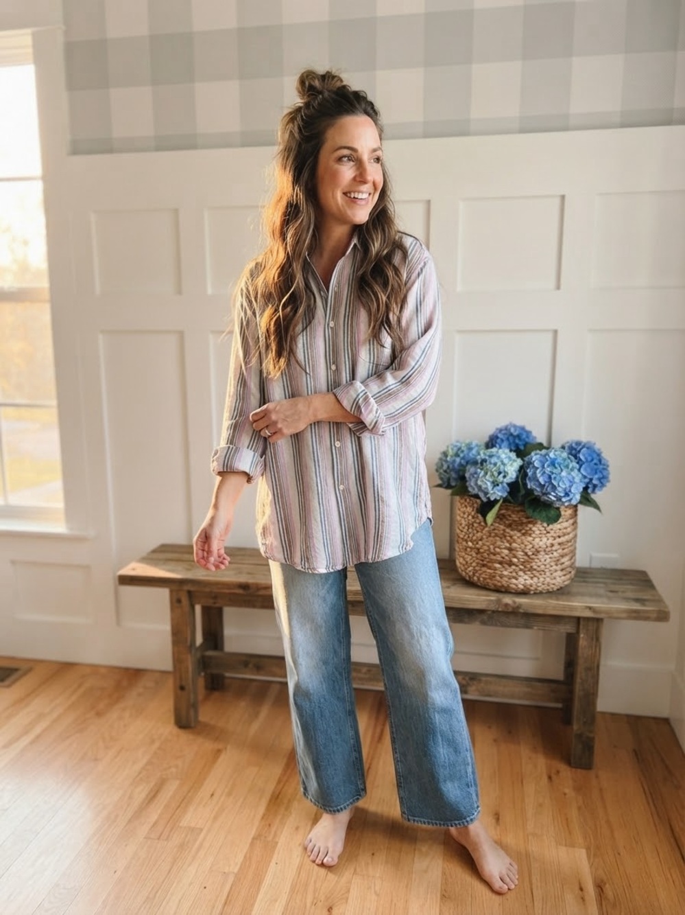 J McLaughlin Relaxed Pastel Stripe Button-Down Shirt XL